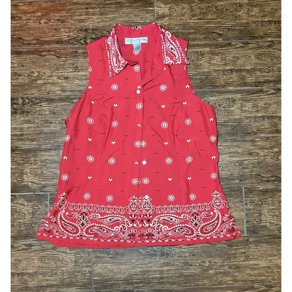 Whitham & Whyte Silk Bandana Print Sleeveless Blouse - M